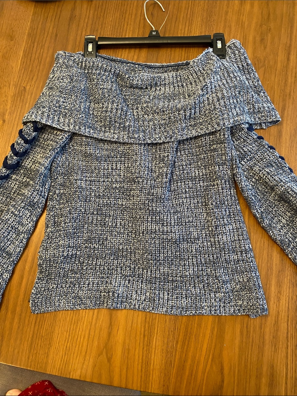 Off-Shoulder Blue Heather Knit Sweater